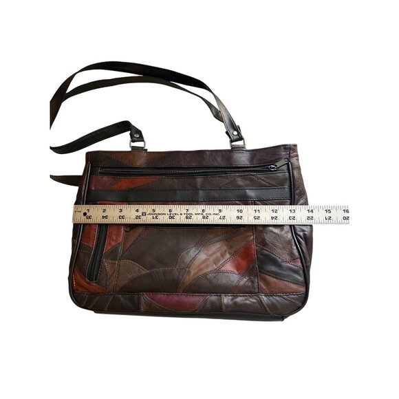 Vintage Brown Patchwork Leather Shoulder Bag With Multiple Zipper Pockets - Picture 5 of 8